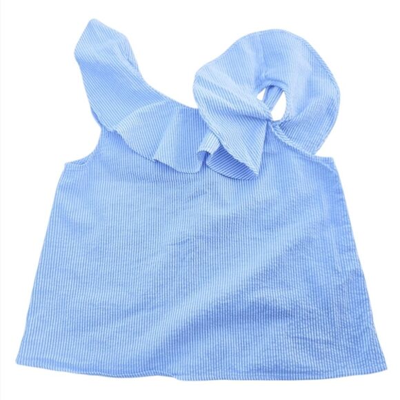 H&M Girls One-Shoulder Ruffle Tops light Blue White Stripes Size 12 (12-13 Years - Picture 6 of 9